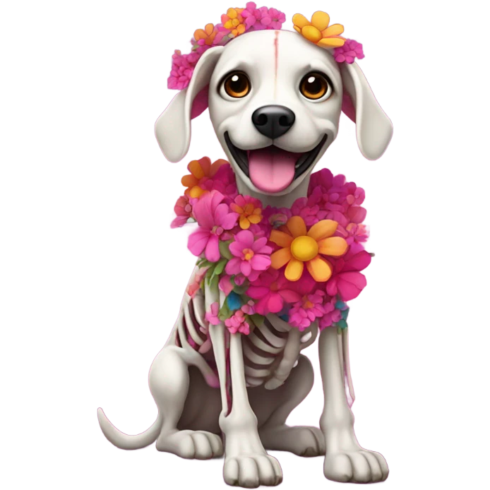 Hot pink skeleton-dog with flowers  emoji