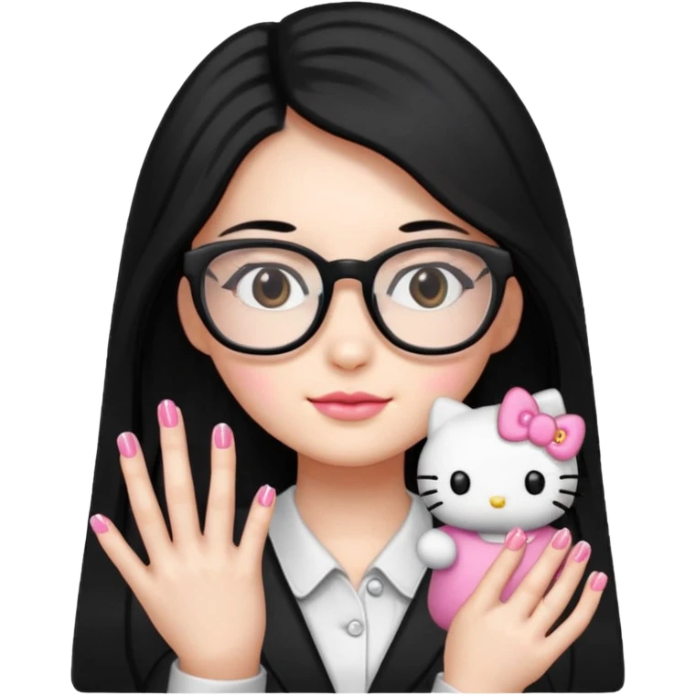 Nails cute hello kitty wear glasses black long  hair emoji