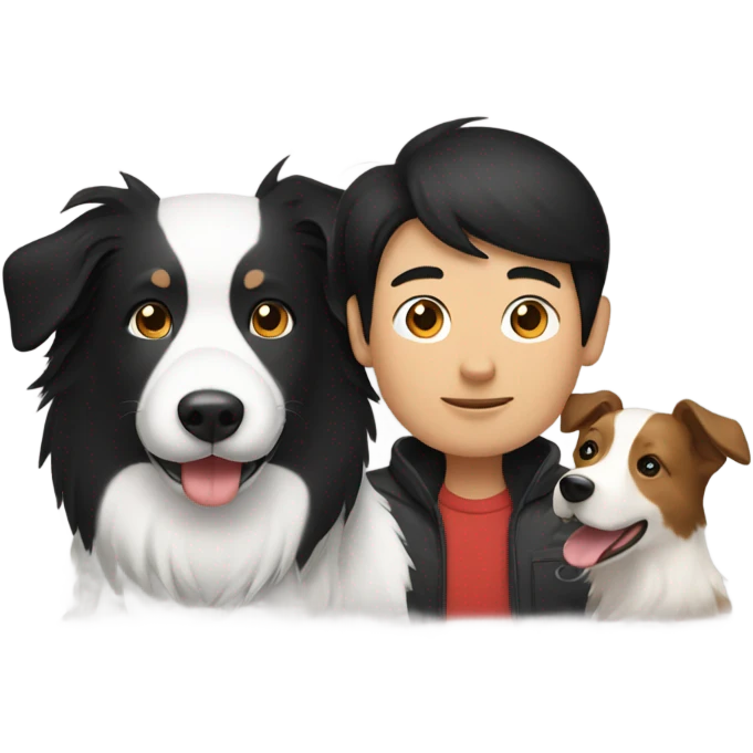A Chinese man holds a border collie emoji