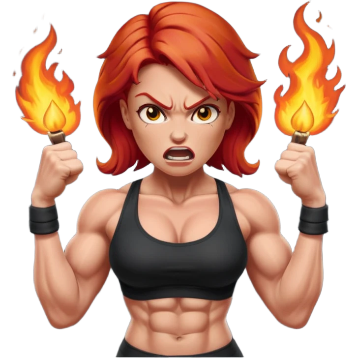 burning angry bodybuilder red haired woman emoji