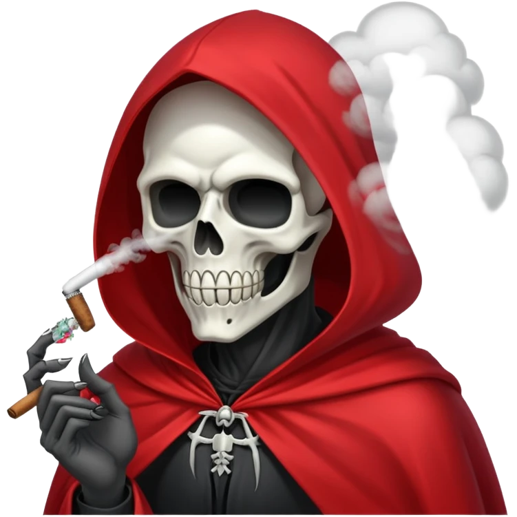 grim reaper in red cape smoking weed with loads of smoke in the air emoji