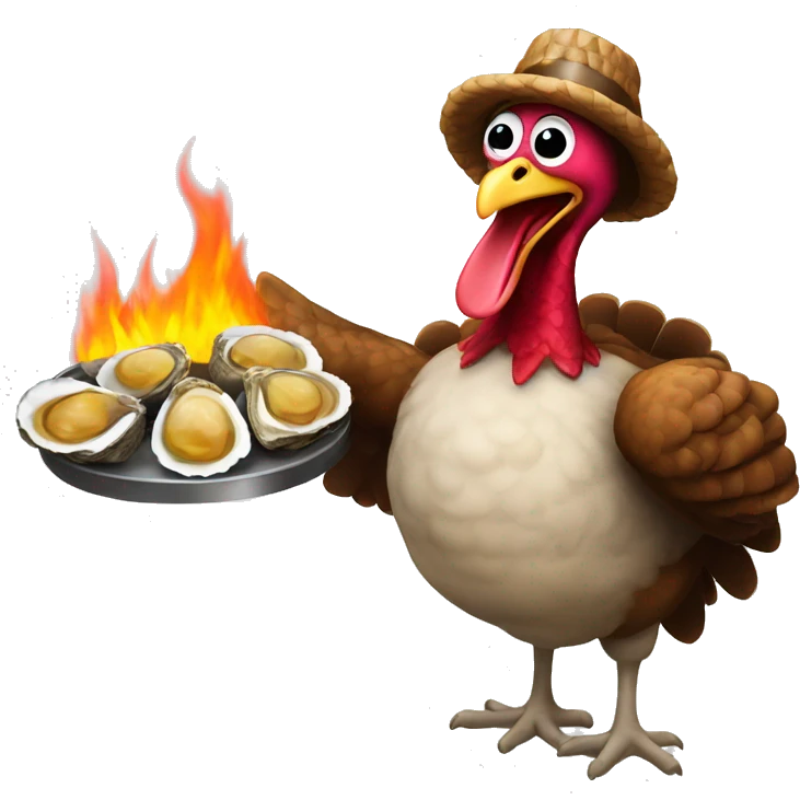 Turkey holding burning toast and oysters emoji
