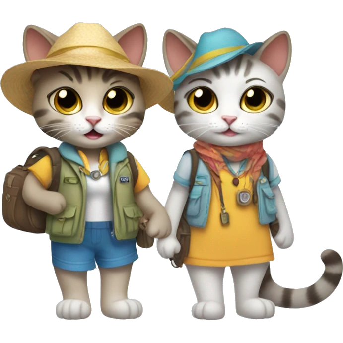 2 girl cats dressed up as tourists emoji