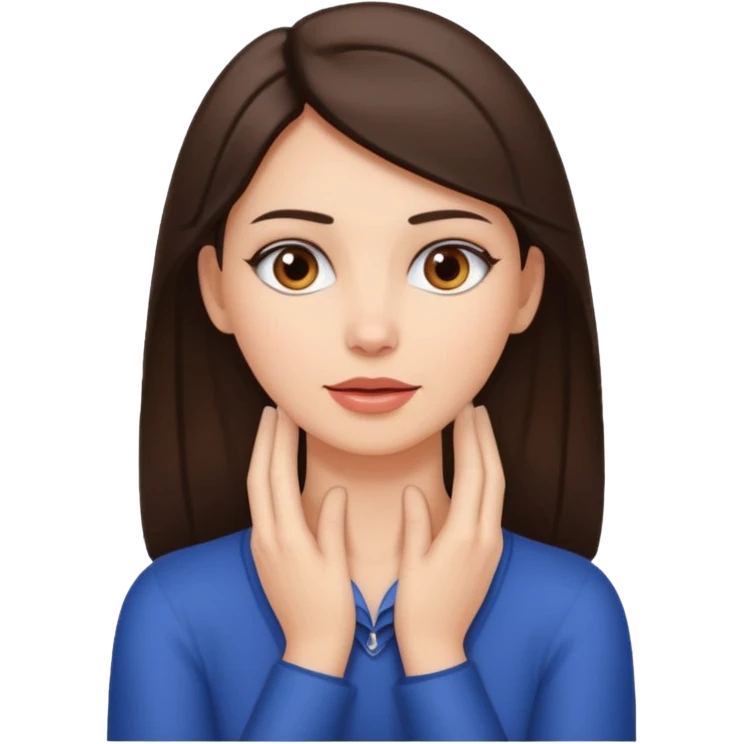 a brunette woman with two hands on her neck emoji