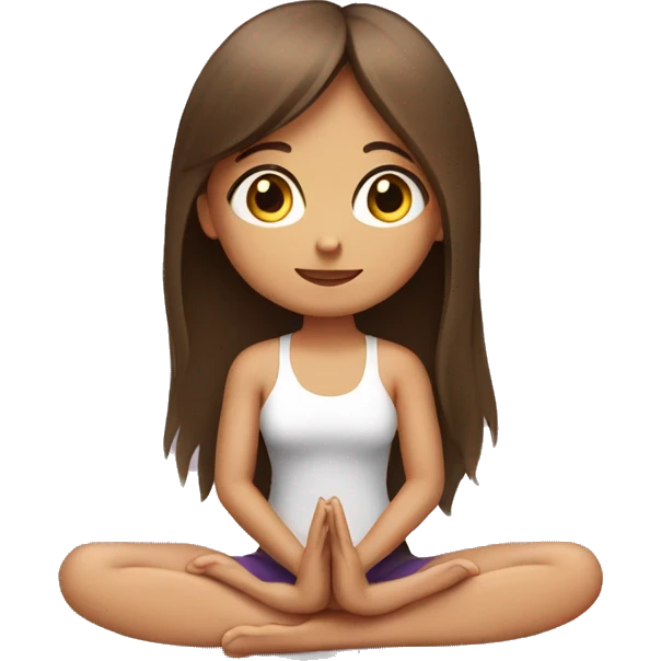 girl with long brown hair and bangs doing yoga sitting pose emoji