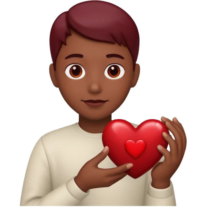 A dark red heart in his hands emoji