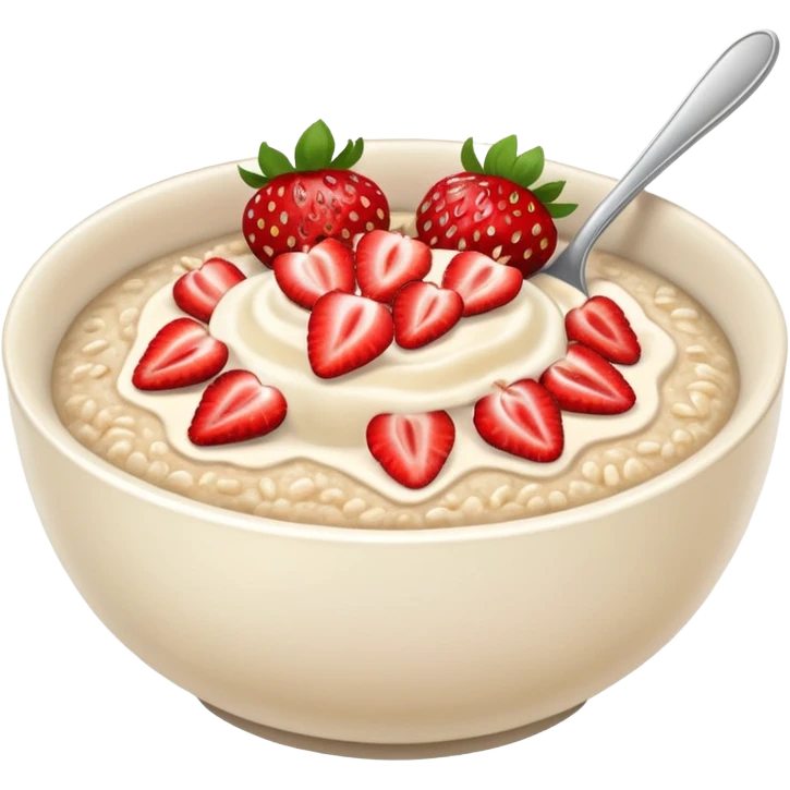 A bowl of porridge with strawberries without cream  emoji