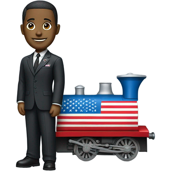 Thomas in a train body wearing a suit with an American flag pin on it emoji