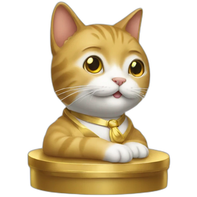 cat secretary sitting on top of the gold cloud emoji