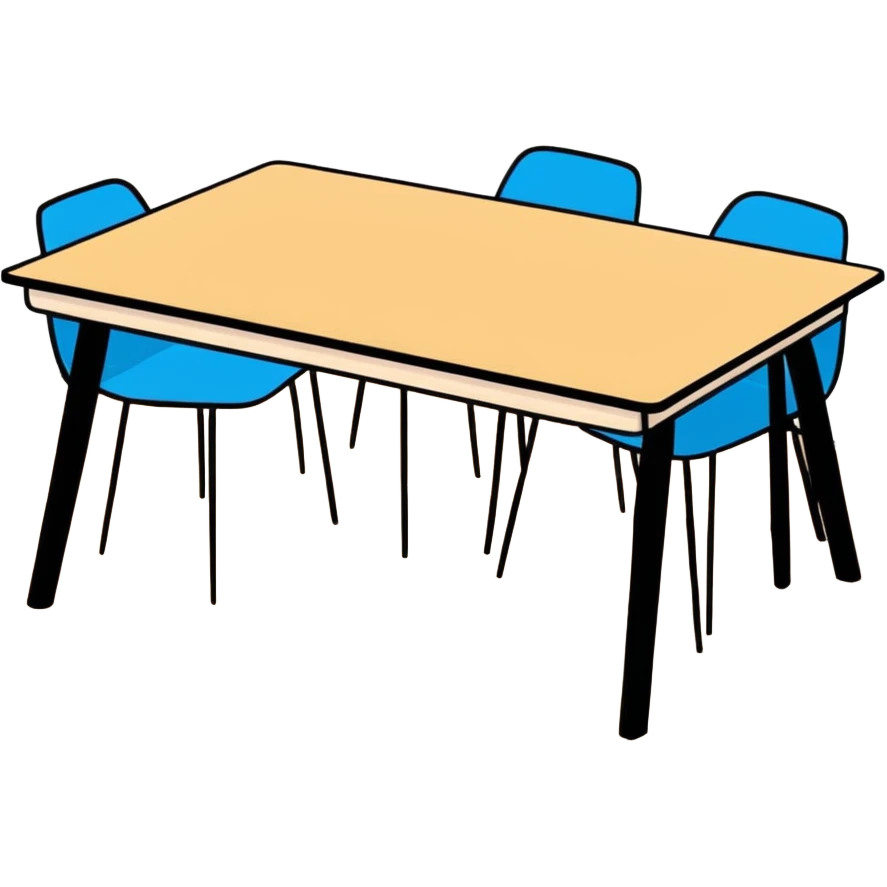 rectangle kitchen table with white legs and light wood top in cartoonish sticker style emoji
