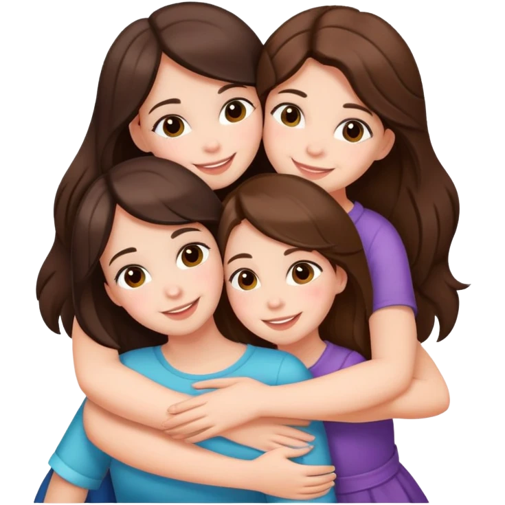Five happy girls brunette and white races huggings  emoji