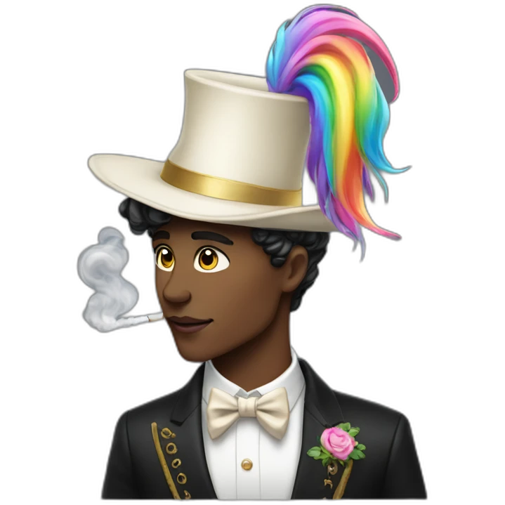 Posh-boy-with-smoking-and-rainbow-unicorn-hat emoji