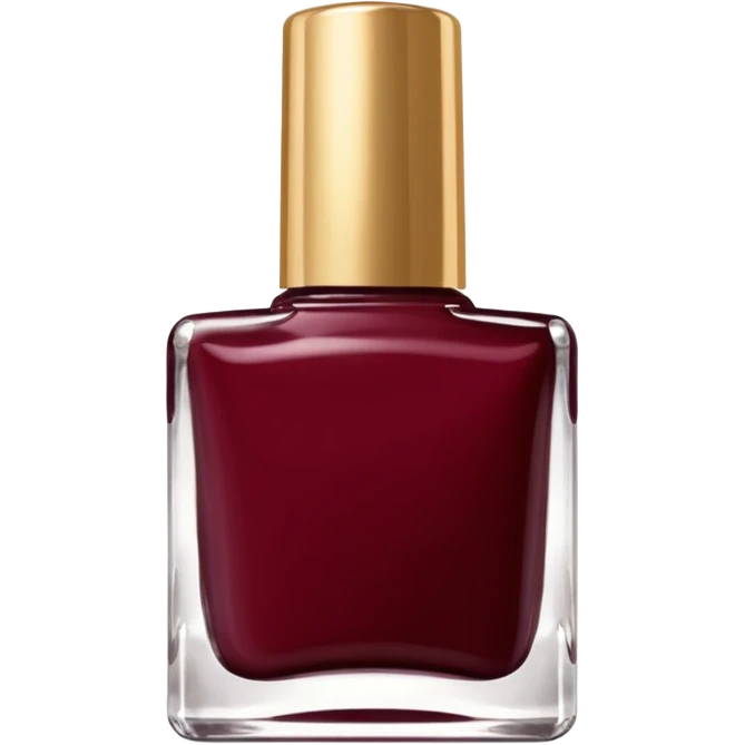 Dark wine red nail polish in a bottle square  with a gold lid emoji