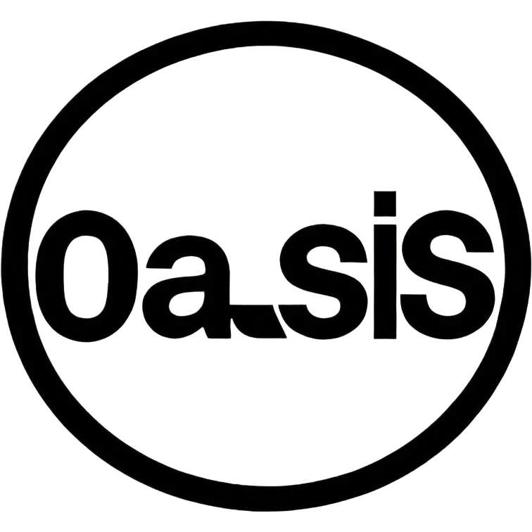 the original Oasis band logo, bold sans-serif lowercase letters, black and white emoji