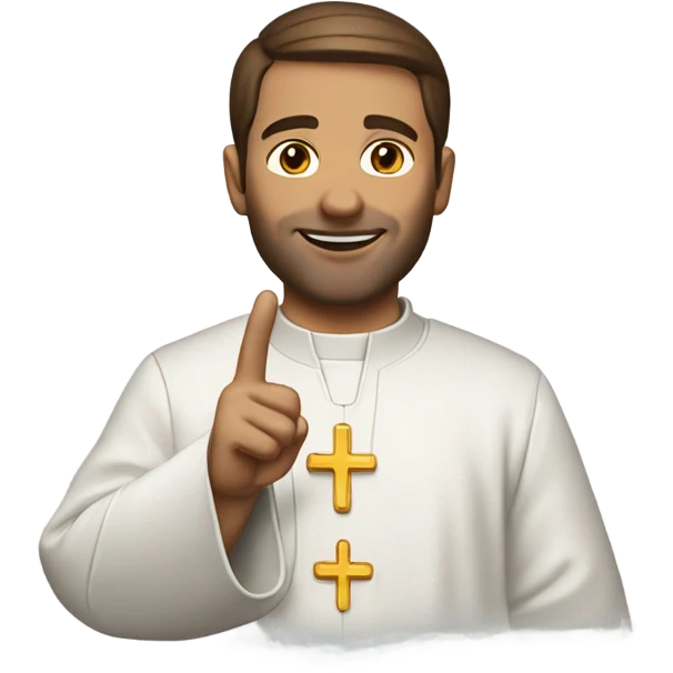 Priest with brown hair saying peace out emoji