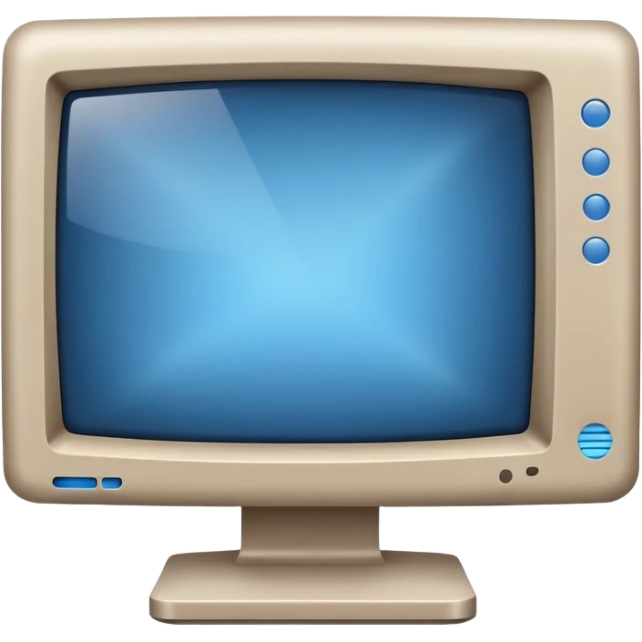 old grey beige computer monitor with a blue glowy screen emoji