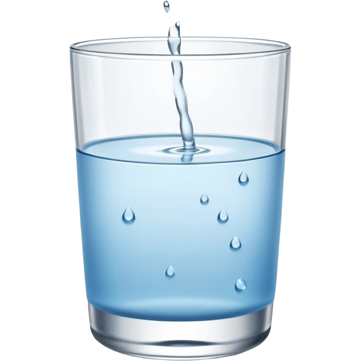 “A clear glass filled with clean drinking water, small water droplets on the outside, placed on a white table, minimal and fresh look” emoji