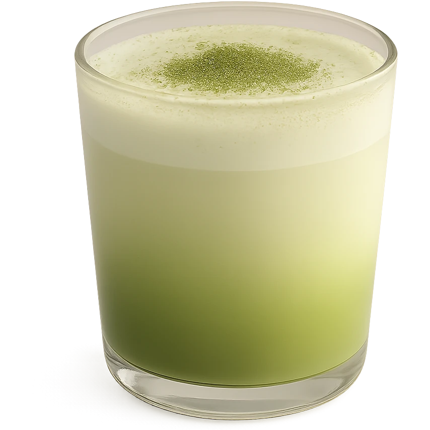 aesthetic matcha latte in a transparent cup, with a cute gradient from green to milk color, visually appealing and soft lighting emoji