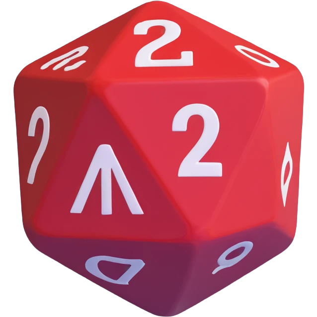 a 20-sided die (d20) with a blunt weapon emoji