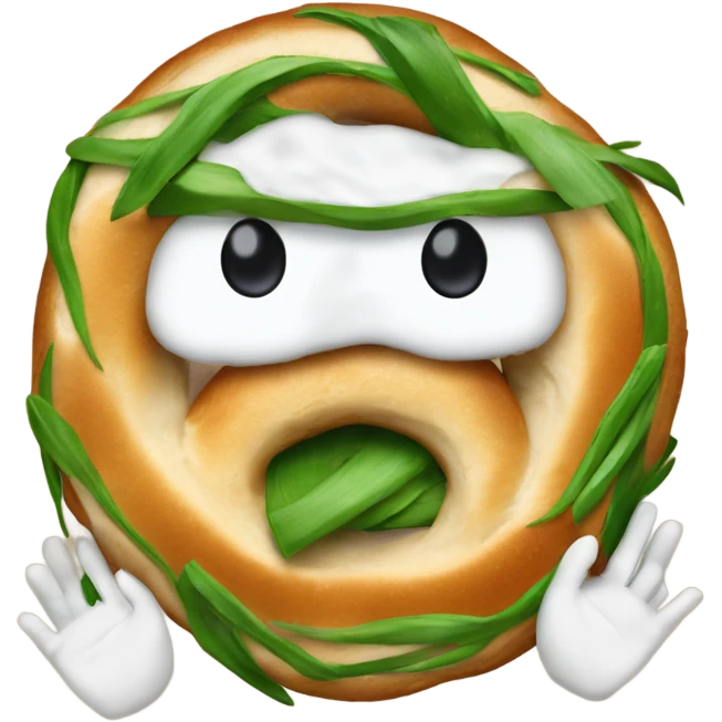 Chive bagel with arms emoji