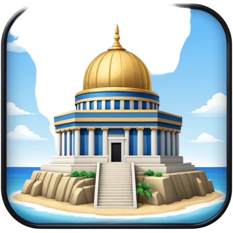 epstein island cubic temple with blue horizontal stipes on the side and a goldon dome on top emoji