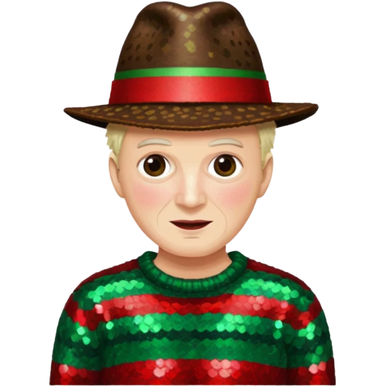 Freddy Krueger with red and green stripe sequin sweater, dark brown sequin hat emoji
