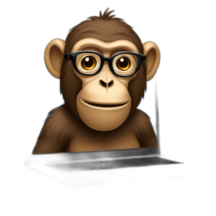monkey with glasses and beard behind a laptop emoji