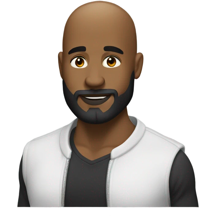 White brunette kissing muscular black bald man with beard emoji