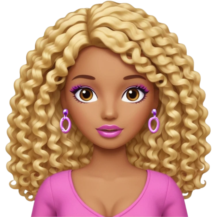 brown skin long curly blonde barbie with long lashes  emoji
