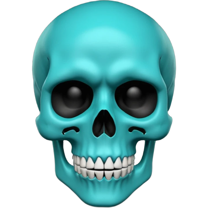 Generate a gothic style emoji of a skull face, in teal turquoise scheme. 3D render emoji