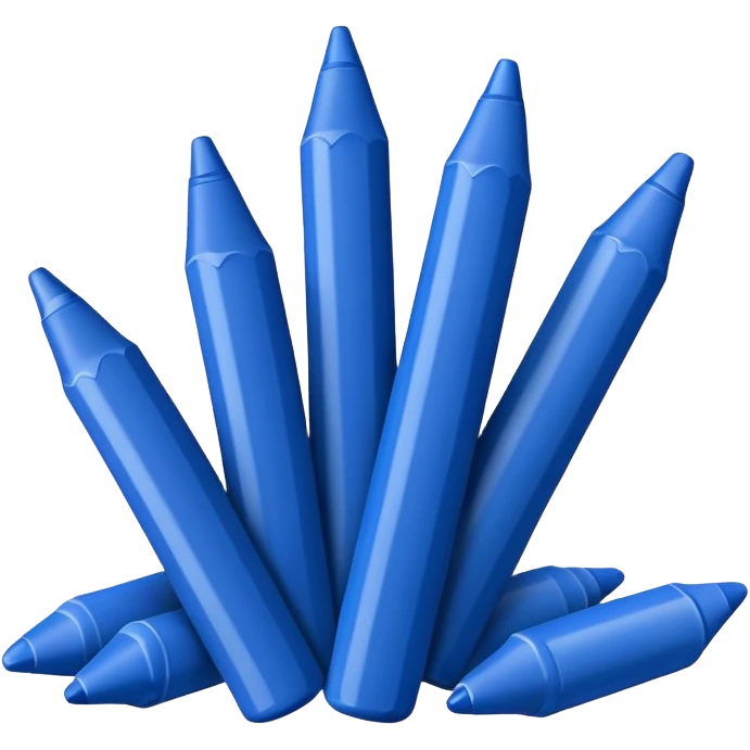 Eleven blue crayons arranged in a neat row emoji