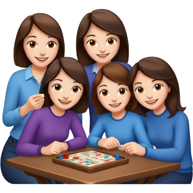 4 brunette friends playing board game emoji