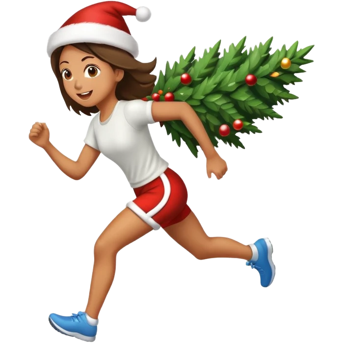 girl running while carrying christmas tree emoji