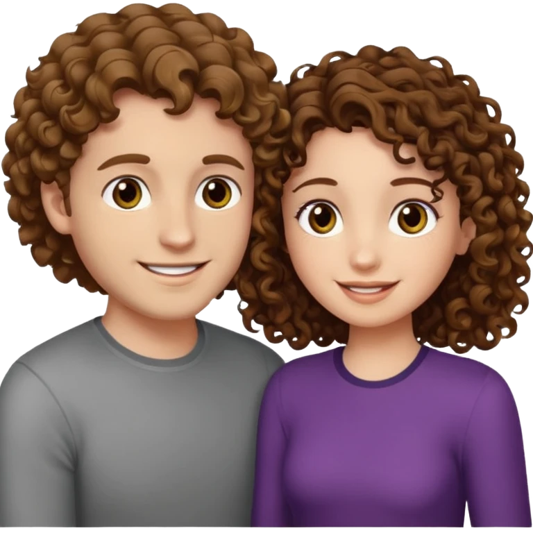 Açık kumral saçlı ela gözlü beyaz tenli erkek ve saçları koyu kahverengi ,kıvırcık saçlı kız yan yana gülümsüyor emoji