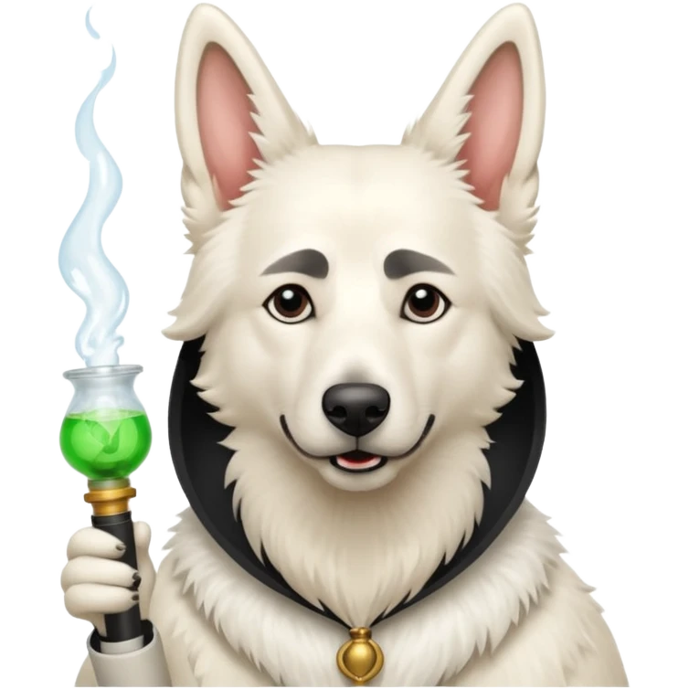 White belgian Shepard with bong emoji