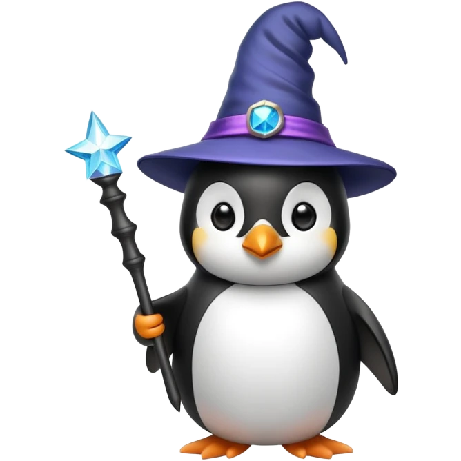 penguin with wizard hat and magic wand emoji