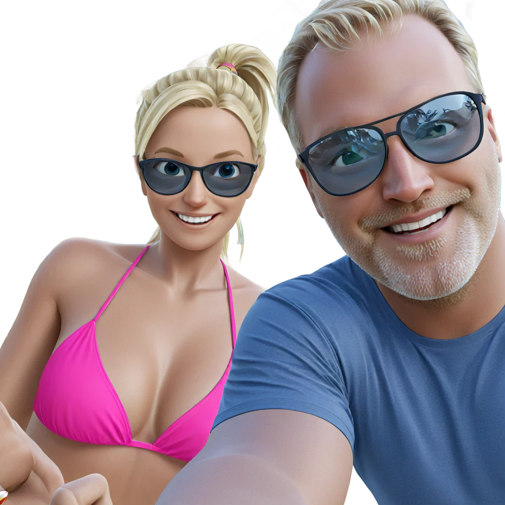 blonde girl smiling in bikini emoji