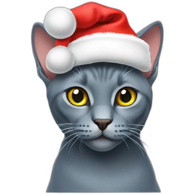 russian blue cat with a christmas hat emoji