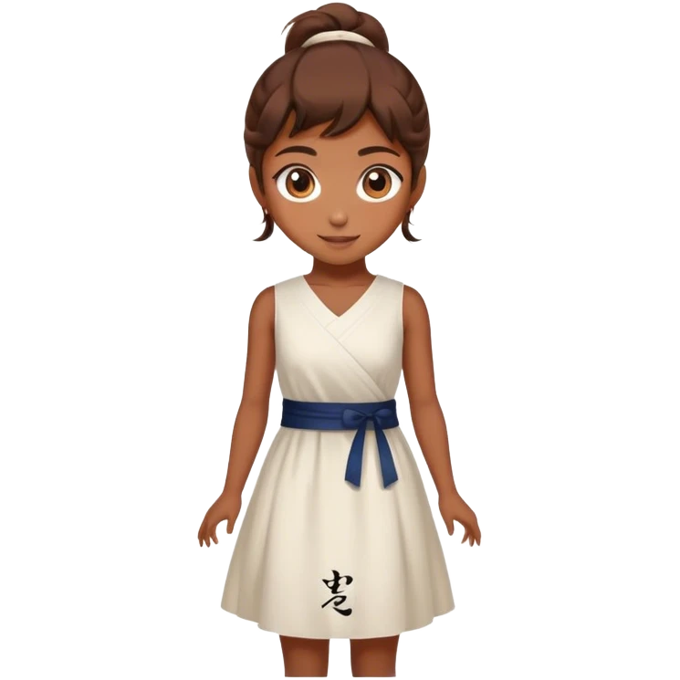 Beautiful girl smilling with big eyes and "ryu" written on dress emoji
