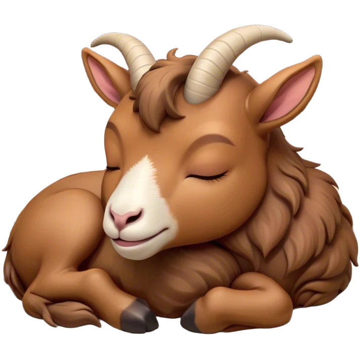 Meme-Worthy Cute Sleeping Brown Goat Portrait Emoji, Head resting peacefully with a contented smile, showcasing a robust build and a luxuriously soft brown fur, eyes shut in a serene, restful nap, Simplified yet hilariously adorable features, highly detailed, glowing with a soft, drowsy light, high shine, relaxed and utterly lovable, stylized with an air of playful laziness, bright and heartwarming, soft glowing outline, capturing the essence of a comically sleepy goat, so meme-worthy it feels like it could instantly become the next viral sensation of adorable slumber! emoji