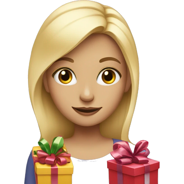 blonde girl with a lot of gifts emoji