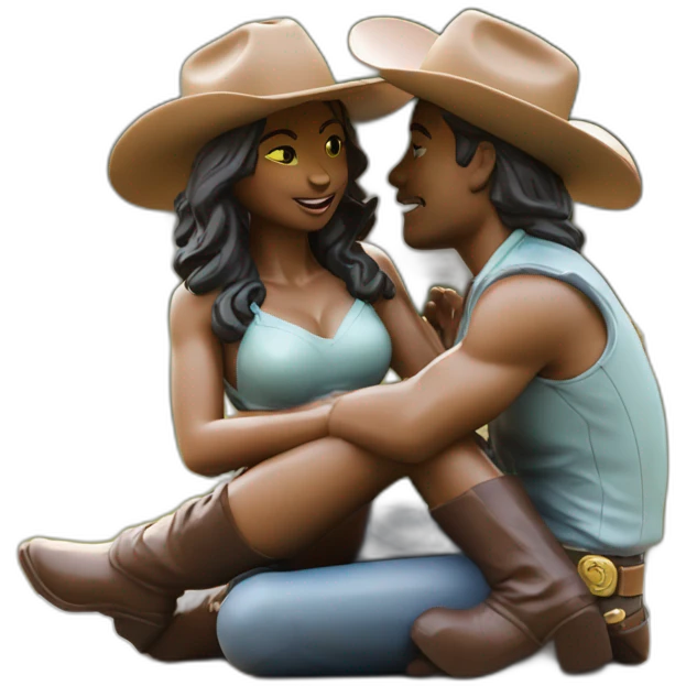 cowgirl position statue with two persons in love emoji
