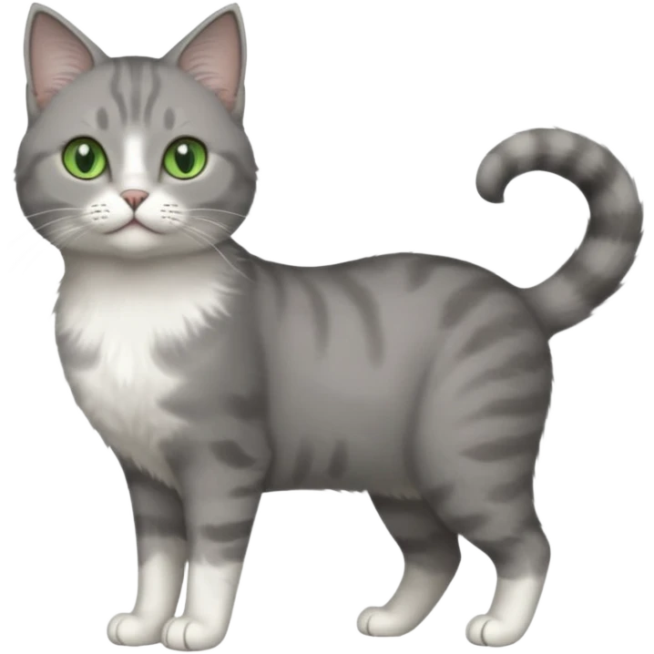 full body view of beautiful female grey cat with green eyes, white paws and white chest emoji