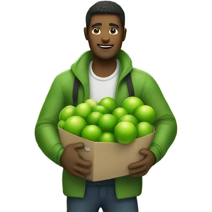 A man carrying many limes in his hands in a supermarket emoji
