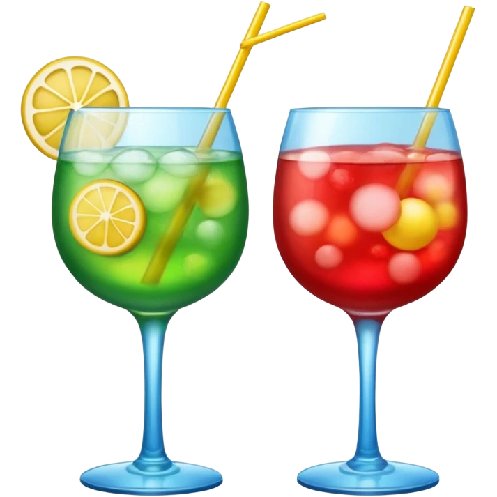 Create an two emoji of red and yellow cocktail, cheers with blue and green cocktail, no skewers emoji