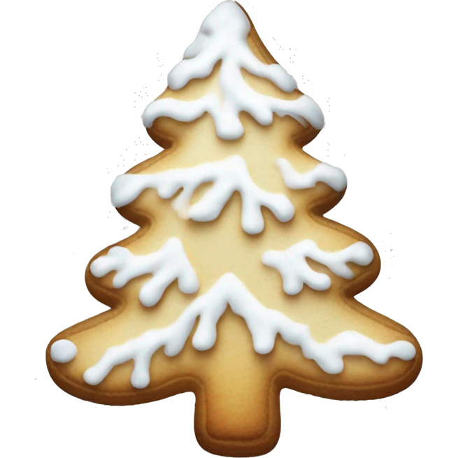 white frosted gingerbread cookie shaped like a pine tree emoji