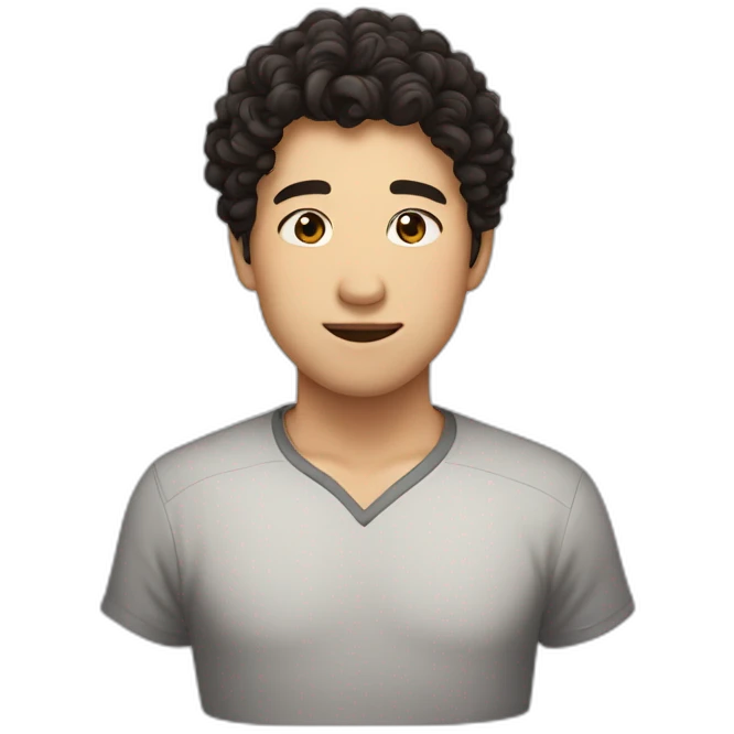 A guy with brown curly hair kissing a asain with dark hair emoji