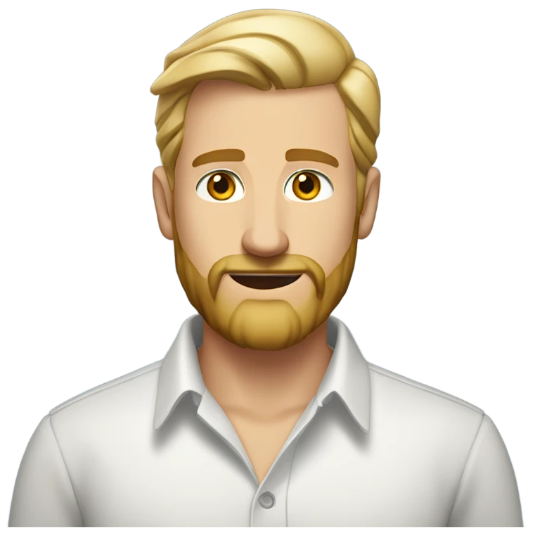 english man, short slicked back hair blonde, blonde medium length size full beard, in a smart unbuttoned shirt. emoji