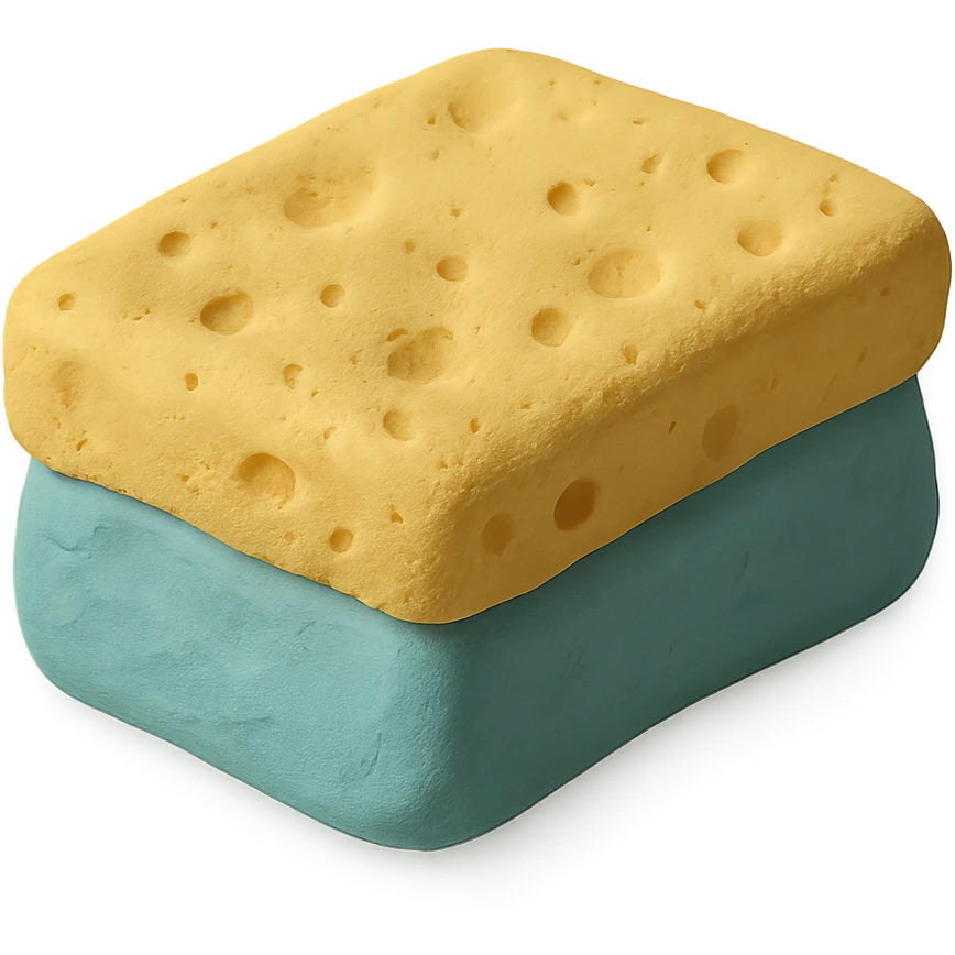 cleaning sponge in claymation style, pastel colors, visible fingerprints emoji