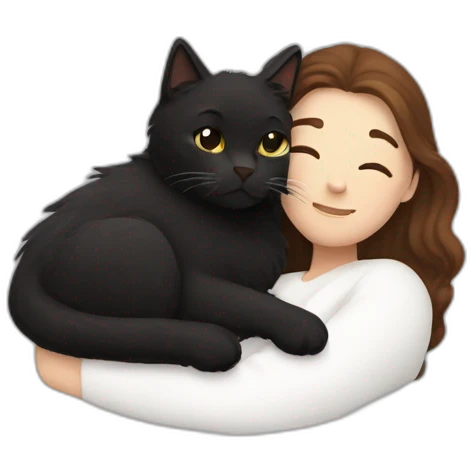black fluffy cat and white woman with brown hair cuddling emoji